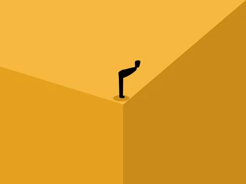 Businessmen look down from the top of the building, bewildering picture con.. Stock Illustration