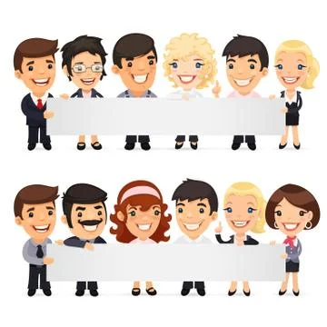 Businessmen Presenting Empty Horizontal Banner Stock Illustration