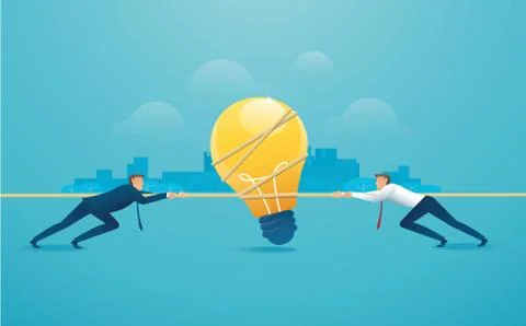 Businessmen pull the rope with light bulb icon business concept Stock Illustration