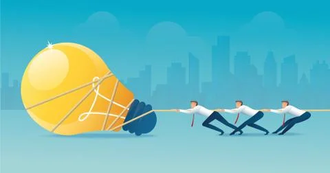 Businessmen pull the rope with light bulb icon Stock Illustration