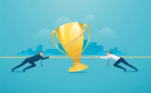 Businessmen pull the rope with trophy icon business concept Stock Illustration