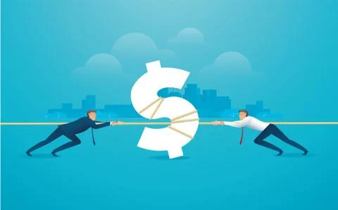 Businessmen pull the rope with trophy icon business Stock Illustration