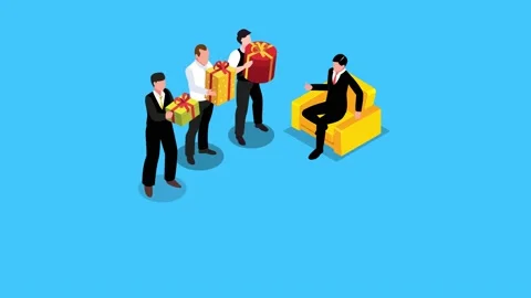 Businessmen queue to give gifts to client 3d animation in 4K UHD 3840x2160 Stock Footage 233961575