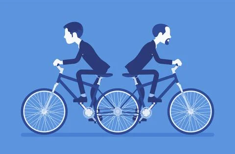 Businessmen riding push me pull you tandem bicycle Illustrazione stock