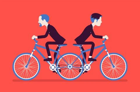 Businessmen riding push me pull you tandem bicycle Illustrazione stock