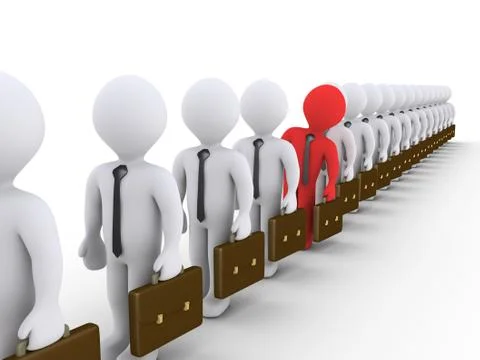 Businessmen in a row but one is different Stock Illustration