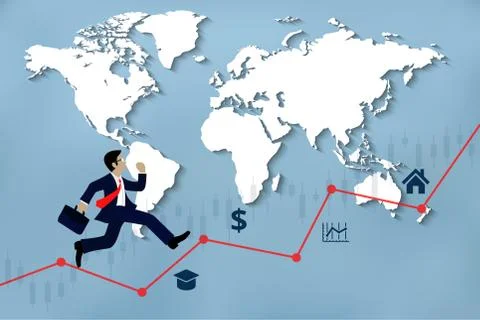 Businessmen run on chart Graph line to goal to achieve success. go to target  Stock Illustration