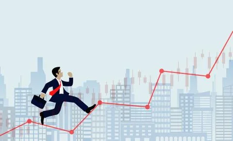 Businessmen run on chart Graph line to goal to achieve success. go to target  Stock Illustration