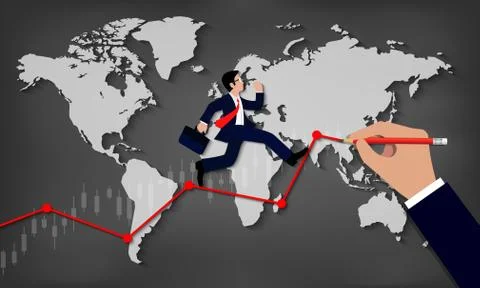 Businessmen run on chart graph line to goal to achieve success. go to target  Stock Illustration