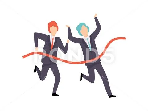 Businessmen Running To Finish Line, Business Competition, Rivalry Between Stock Illustration