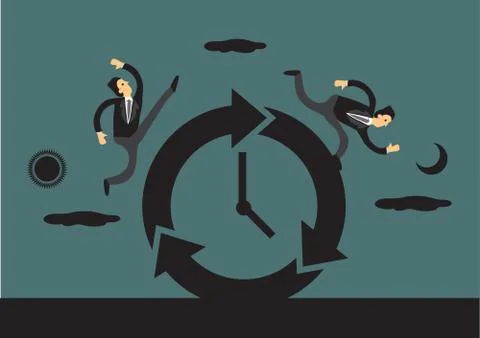 Businessmen Running Round the Clock Stock Illustration