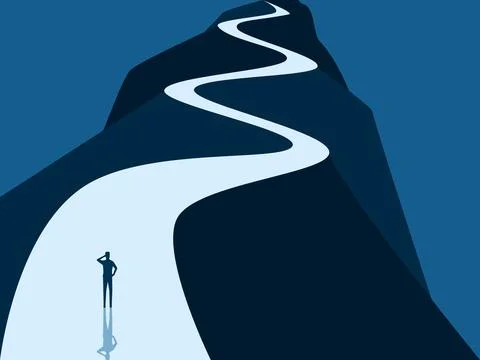 Businessmen see the difficult path to the mountaintop Illustrazione stock