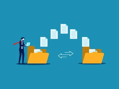 Businessmen send documents over the Internet, back up data, exchange files .. Stock Illustration