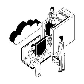 Businessmen with server data laptop shield cloud storage Illustrazione stock