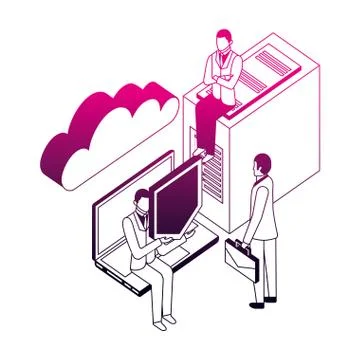 Businessmen with server data laptop shield cloud storage Illustrazione stock