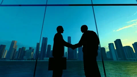 Businessmen shaking hands in office Stock Footage 225644448