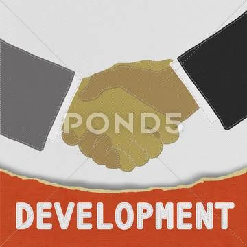 Businessmen shaking hands with stitch style on fabric background Stock Illustration