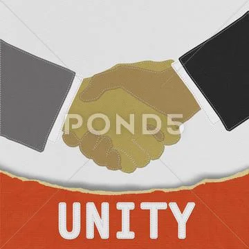 Businessmen shaking hands with stitch style on fabric background Stock Illustration