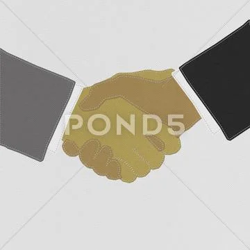 Businessmen shaking hands with stitch style on fabric background Stock Illustration