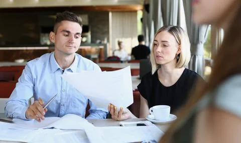 Businessmen stady documents in cafe Stock-Fotos