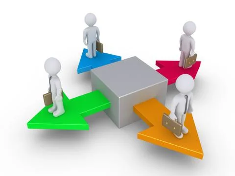 Businessmen standing on different arrows Stock Illustration
