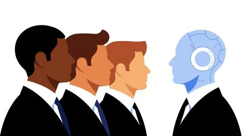 Businessmen in suits and Artificial Intelligence Manager. Stock Illustration