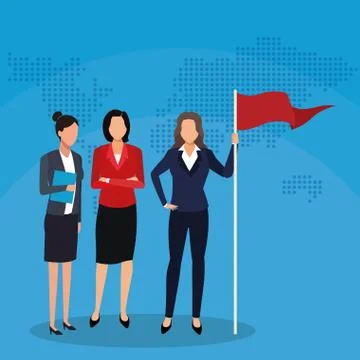 Businessmen teamwork flag world map success start up business Stock Illustration