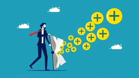 Businessmen think optimism. plus icon coming out of the book Stock Illustration