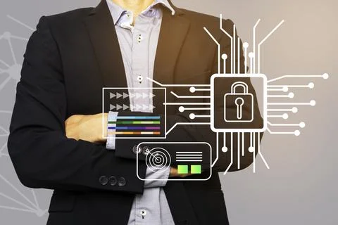 Businessmen trust in technological security systems to protect their trade .. Stock Photos