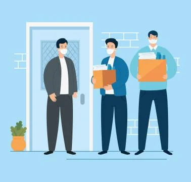 Businessmen unemployed and boxes with objects Illustrazione stock