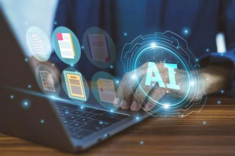 Businessmen use AI technology for document management, optimizing organizat.. 스톡 사진