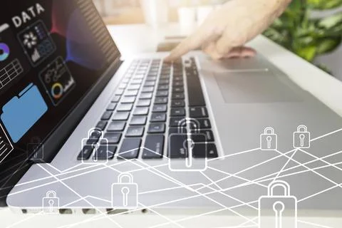 Businessmen use computer in the digital technology world, using online syst.. 库存照片