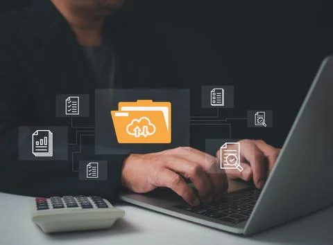 Businessmen use computers to manage documents and important information, fo.. Stock Photos