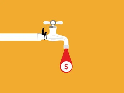Businessmen use laptops to control the flow of money from their taps イラスト素材
