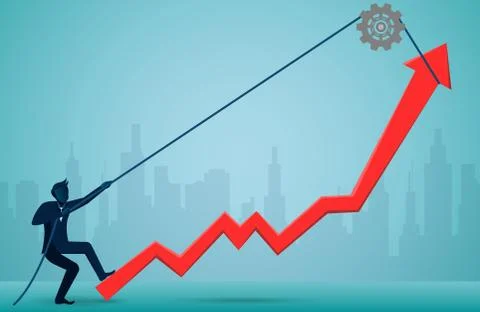 Businessmen use the rope to pull the red arrow to change the direction to the Stock Illustration