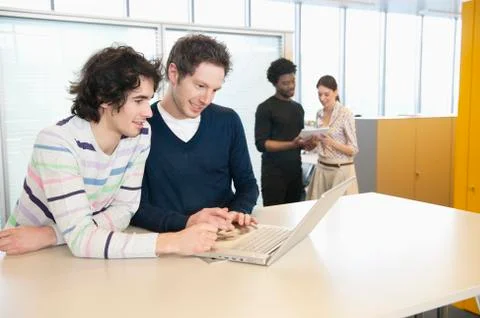 Businessmen using a laptop in an office Stock Photos
