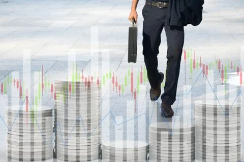Businessmen walking to work. graph background Stock Photos