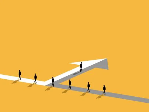 Businessmen who differ from the group go off the beaten path. Stock Illustration