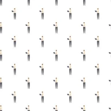 Businessmen working with laptops seamless pattern design Stock Illustration