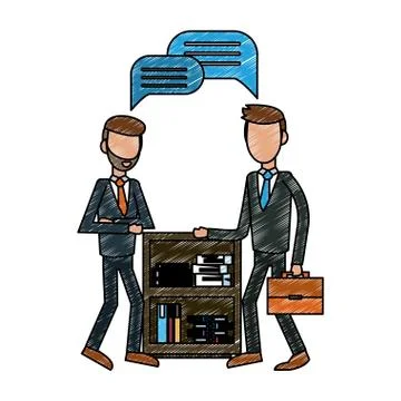 Businessmens talking at office scribble 스톡 일러스트