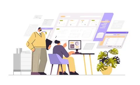 Businesspeople analyzing financial data on virtual charts and graphs planning 스톡 일러스트