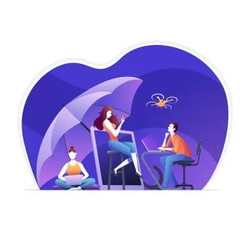 Businesspeople are using Electronic Device Insurance and Security System. Vec Stock-Illustration