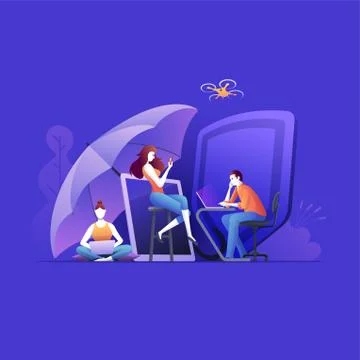 Businesspeople are using Electronic Device Insurance and Security System. Vec Stock Illustration