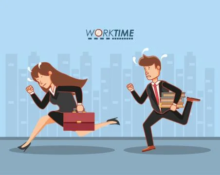 Businesspeople avatars with work time elements Stock Illustration