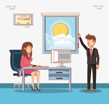 Businesspeople avatars with work time elements Stock Illustration