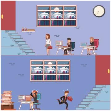 Businesspeople avatars with work time elements Stock Illustration