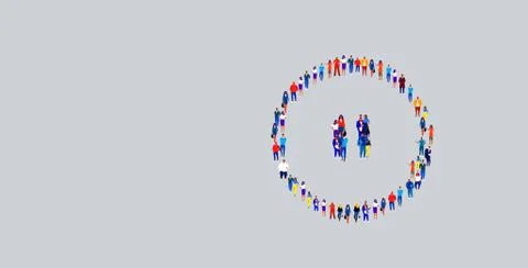 Businesspeople crowd gathering in pause button icon shape different business Illustrazione stock