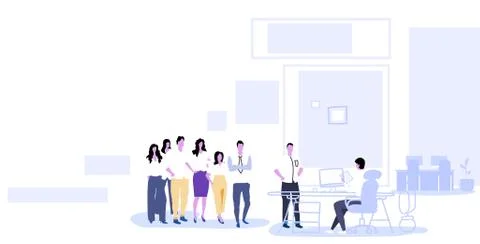 Businesspeople group standing in line queue to hr manager holding cv resume Illustrazione stock