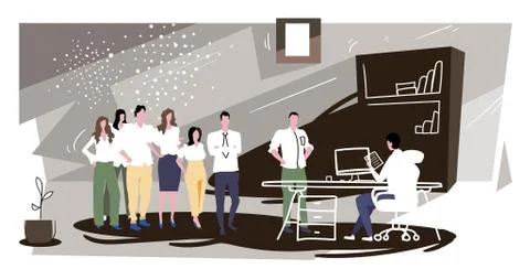 Businesspeople group standing in line queue to hr manager holding cv resume Stock Illustration