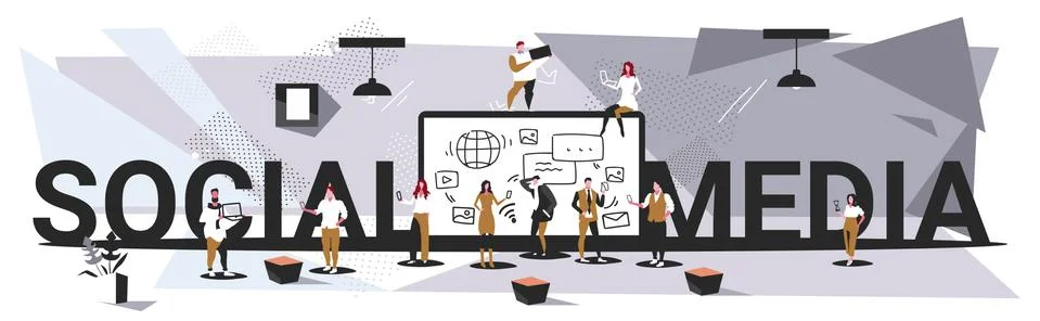 Businesspeople group using tablet computer app social media communication Stock Illustration
